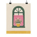Pink Gingham Cottage Window Art Print | Unframed Matte Poster