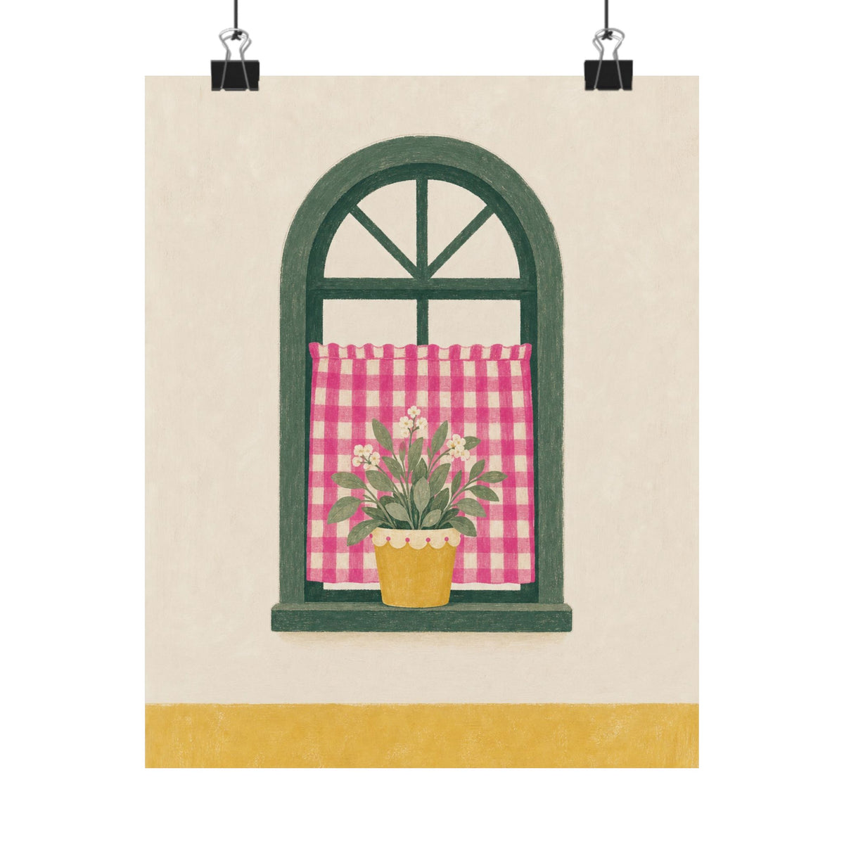 Pink Gingham Cottage Window Art Print | Unframed Matte Poster