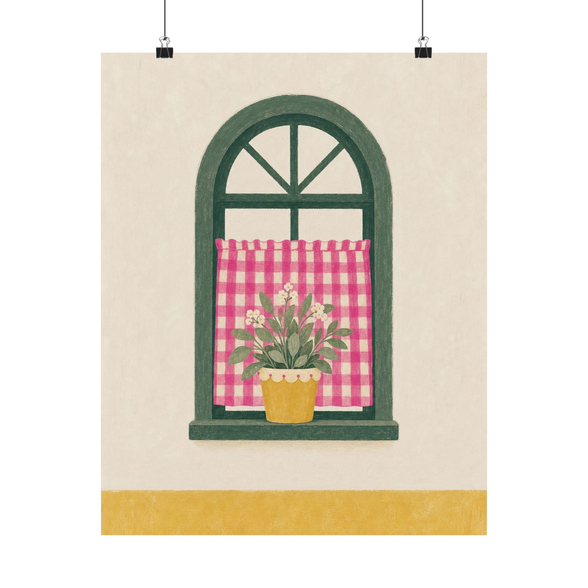 Pink Gingham Cottage Window Art Print | Unframed Matte Poster