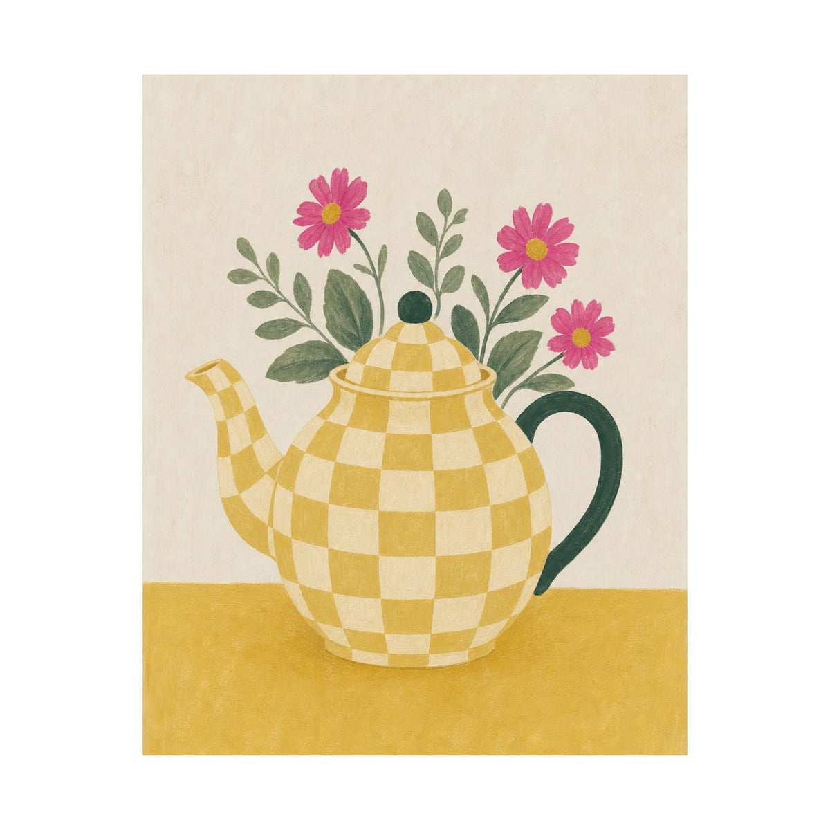 Butter Yellow Teapot Cottage Art Print | Unframed Matte Poster