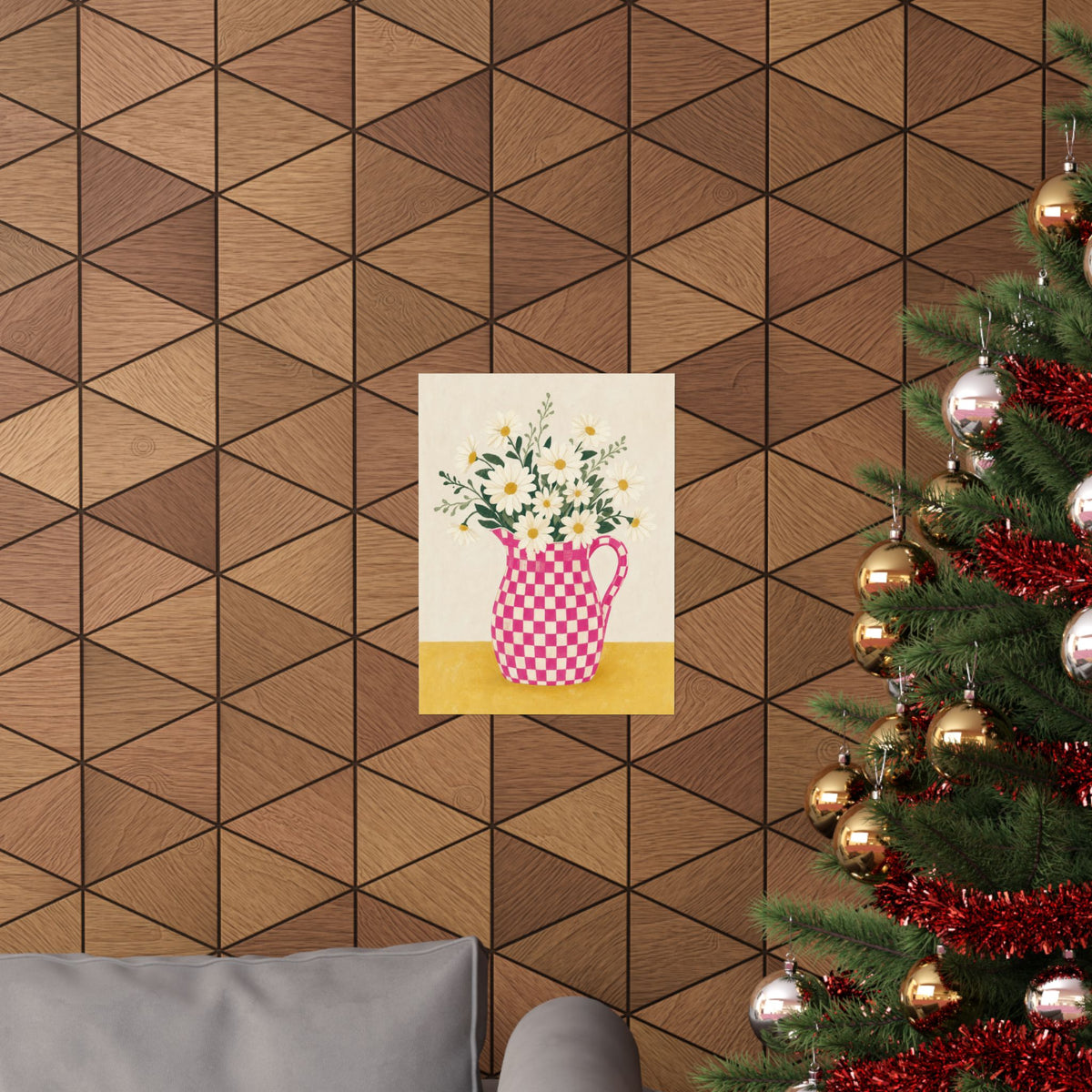 Pink Gingham Pitcher Cottage Art Print | Unframed Matte Poster