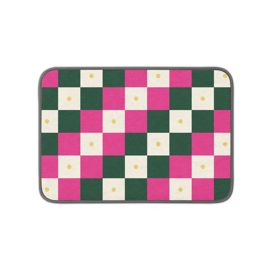 Pink & Green Checkerboard Kitchen Dish Mat
