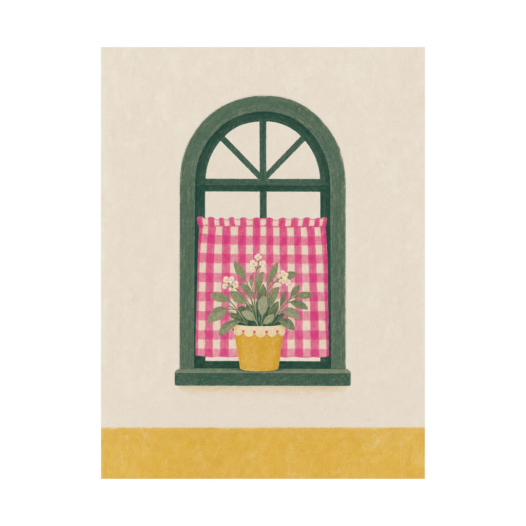 Pink Gingham Cottage Window Art Print | Unframed Matte Poster