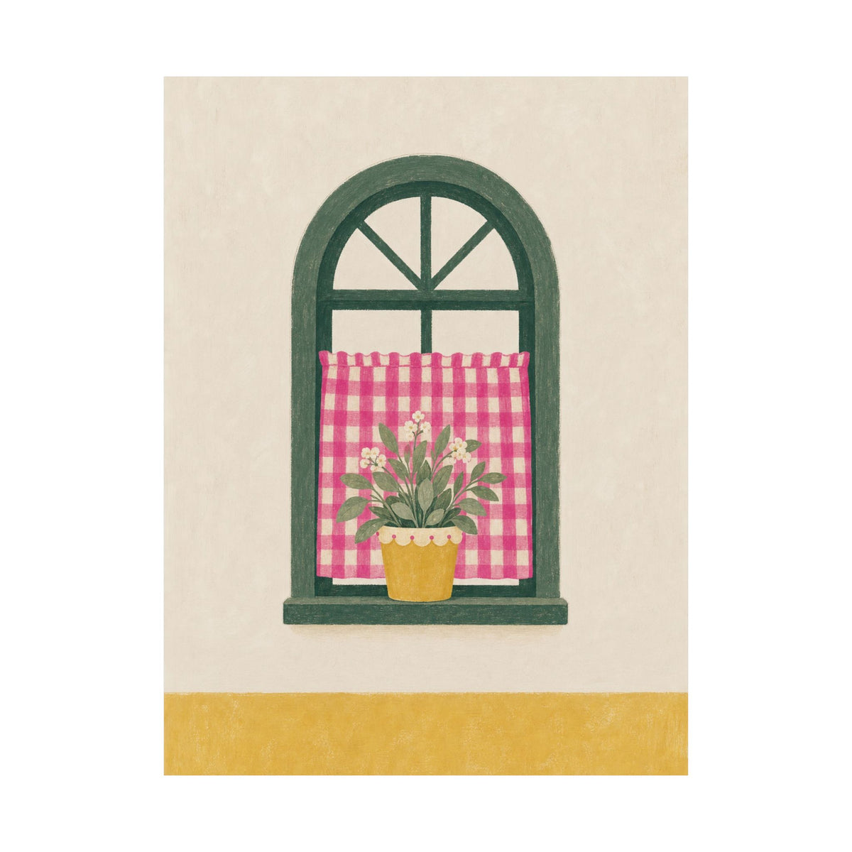 Pink Gingham Cottage Window Art Print | Unframed Matte Poster
