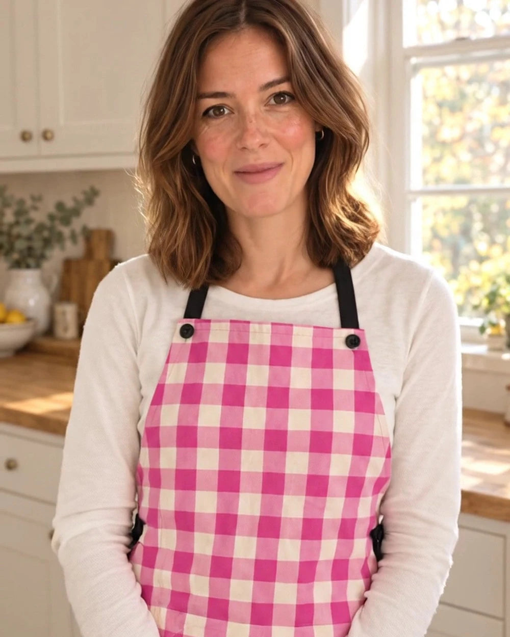 Hot Pink Gingham Cottage Kitchen Apron