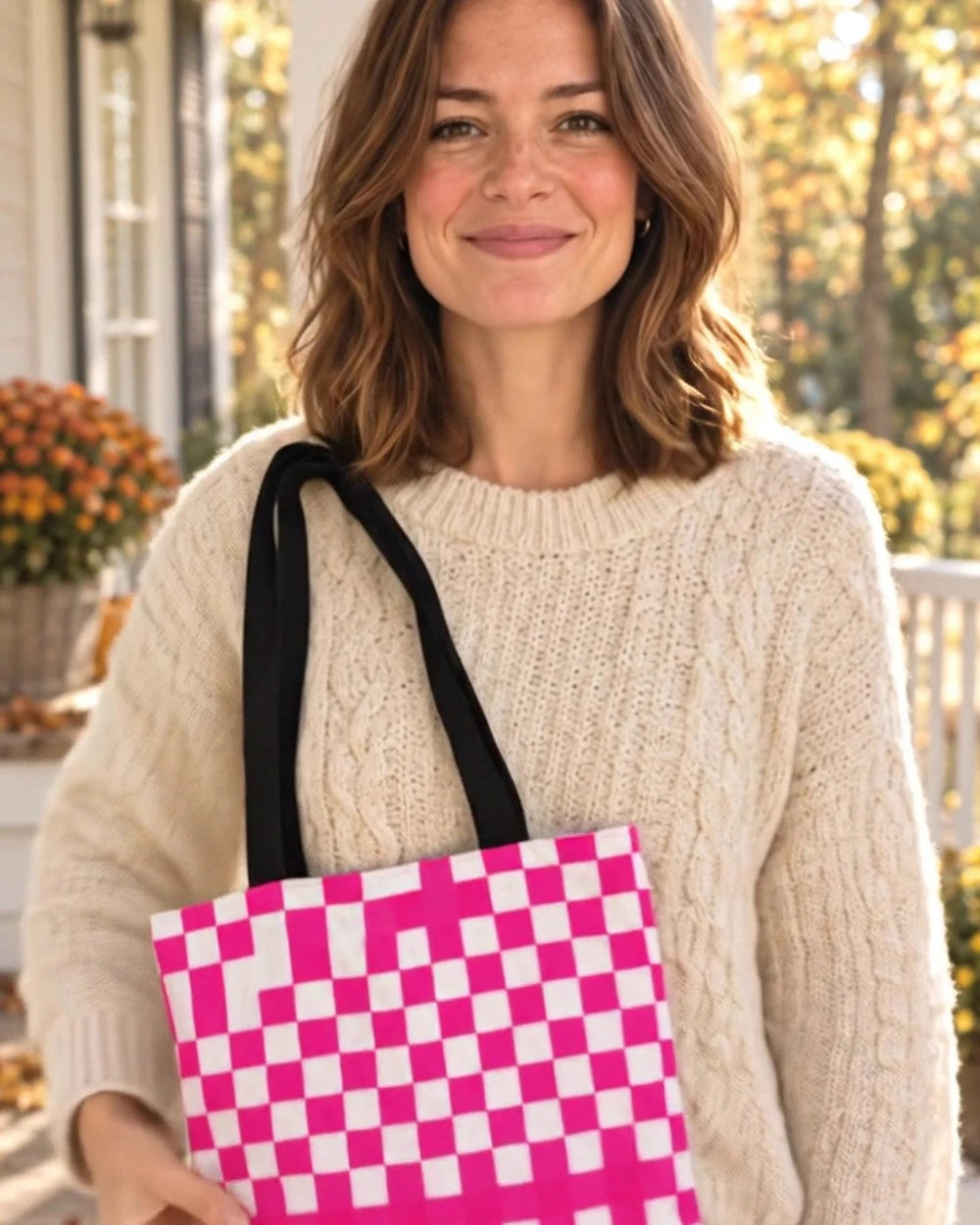 Pink Gingham Tote Bag