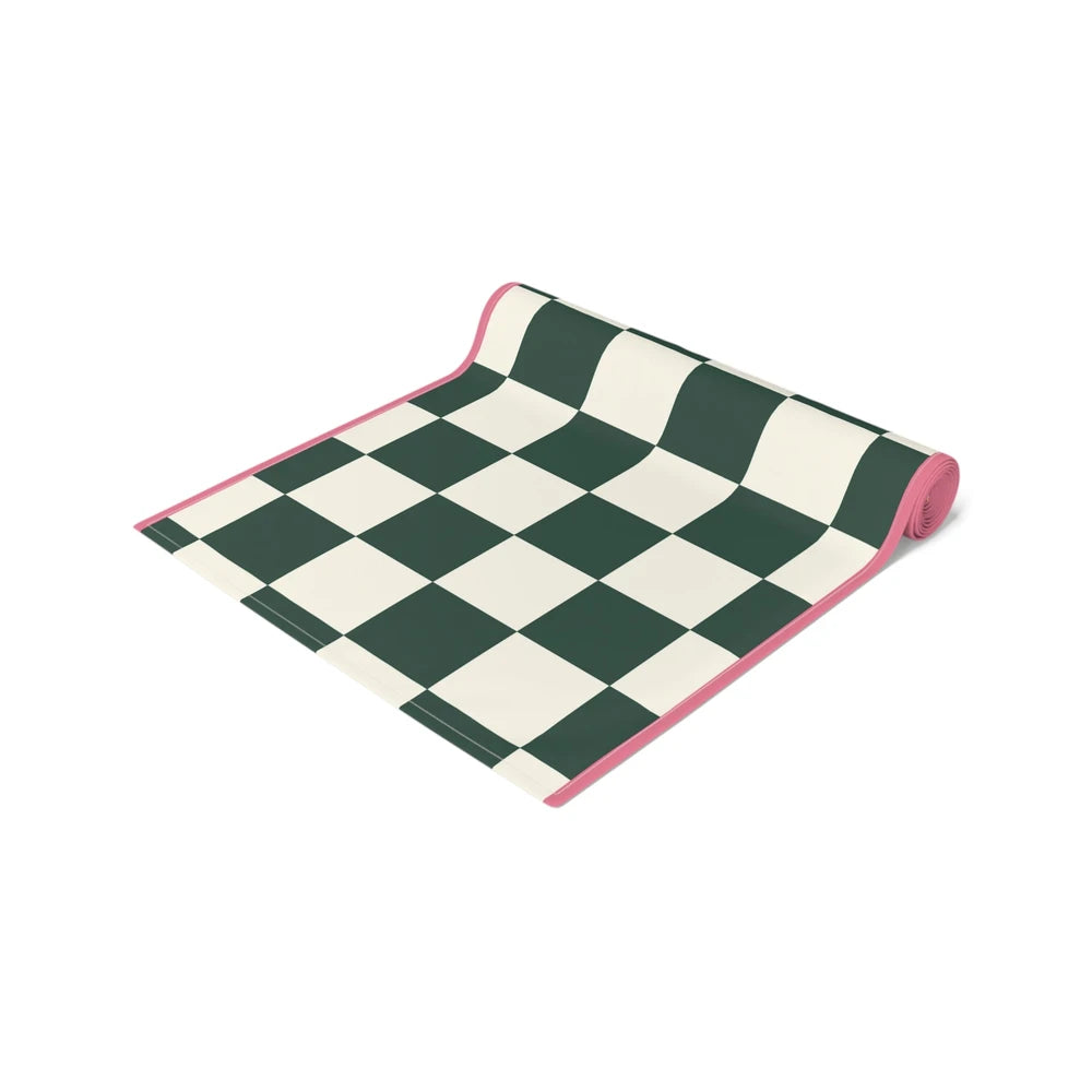 Dark Green Check Cottage Table Runner