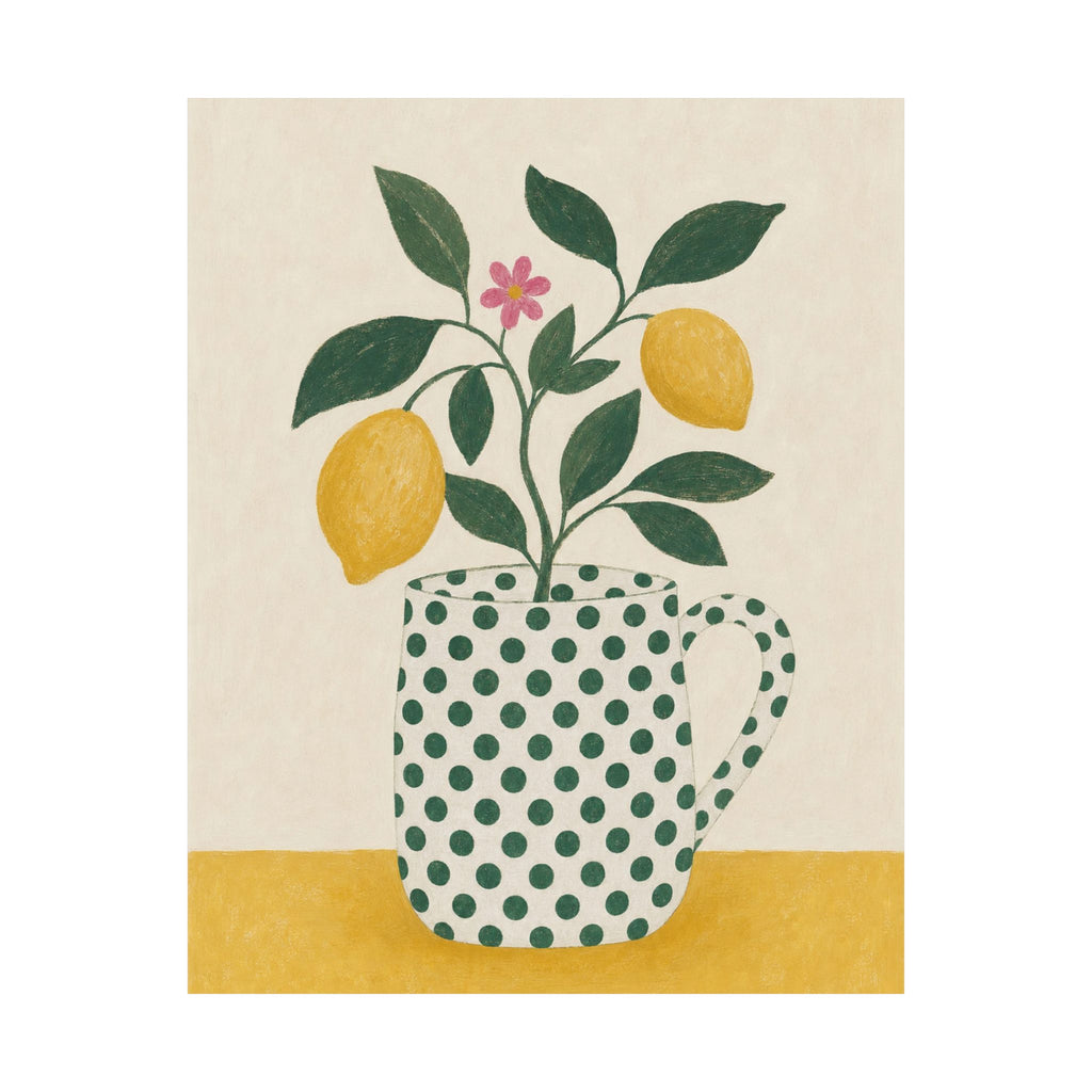 Sage Polka Dot Mug Cottage Art Print | Unframed Matte Poster