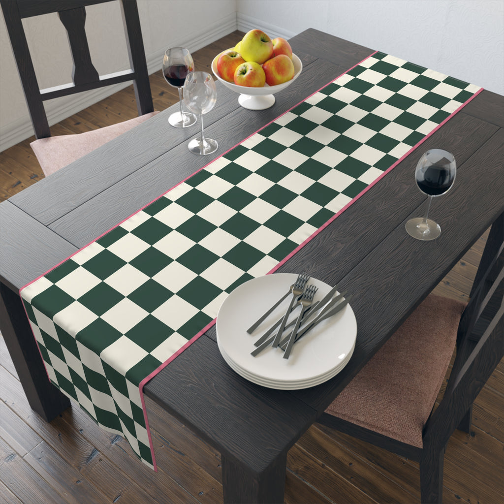 Dark Green Check Cottage Table Runner
