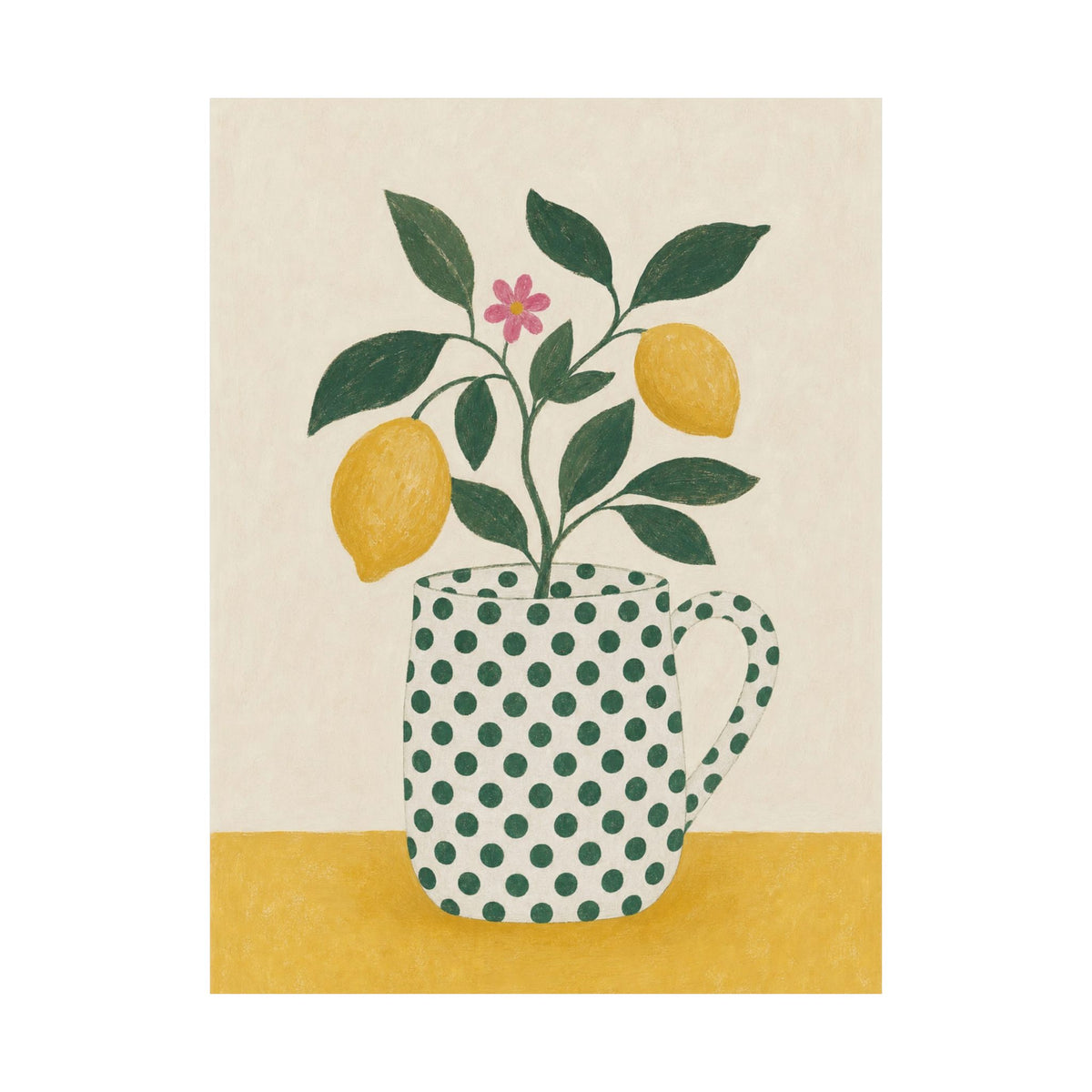 Sage Polka Dot Mug Cottage Art Print | Unframed Matte Poster